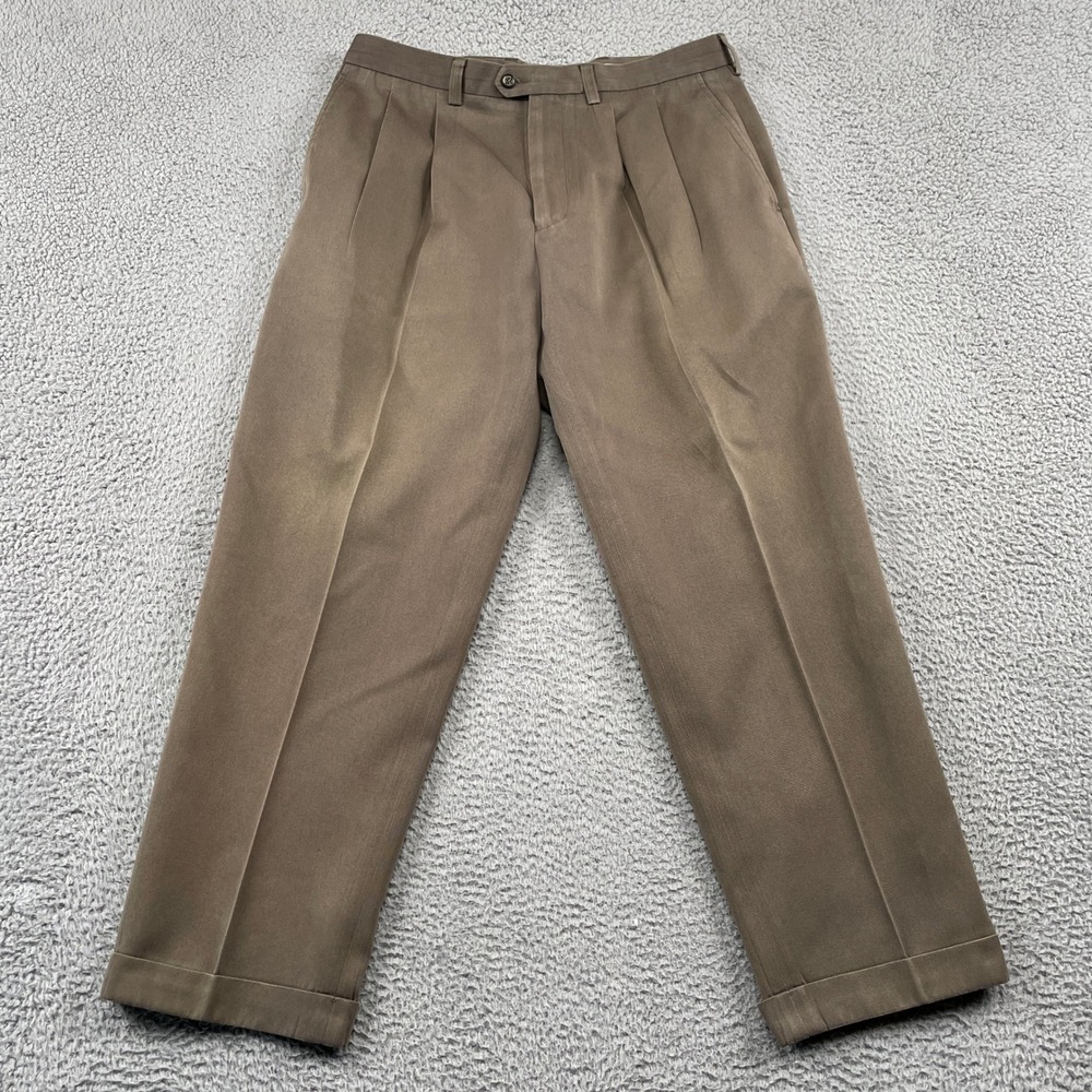 Callaway Golf Pants Mens 38x30 Brown Pro-Spin Pima Cotton Pleated Cuffed Slacks
